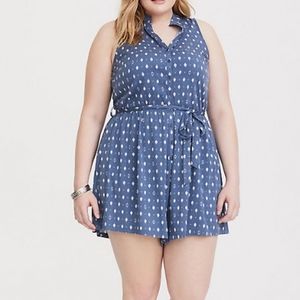 Torrid Blue Ikat Challis Romper Size 3X
